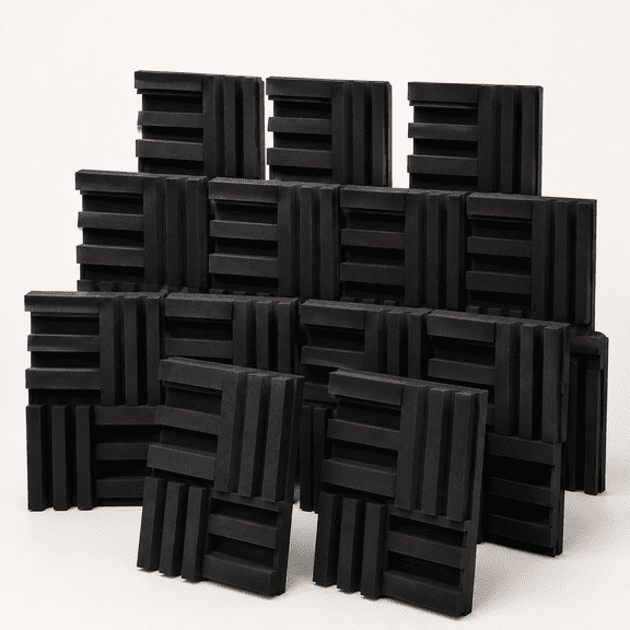 Thickened 12 X 12 X 3 Inch Acoustic Foam Panels in Diffusion Pattern, 12 Pcs High Density Sound Absorbing Foam Diffuser, Soundproof 3D Wall Padding Tiles for Recording Studio Home Office