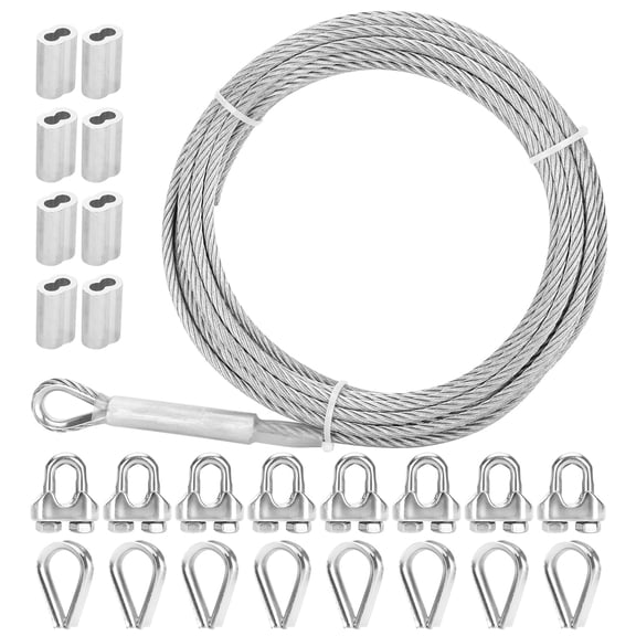 Thickened 3/16" 75ft Stainless Steel Cable with Wire Rope Clip, Thimble and Aluminum Crimping Loop Sleeve, 7X19 Strands Aircraft Cable, 3700lbs Breaking Strength for Deck Railing, String Lights