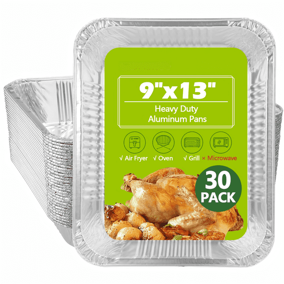 JESIN 30 Pack 9x13 Half Size Heavy Duty Aluminum Foil Pans, Disposable Steam Table Trays for Baking, Roasting and Chafing