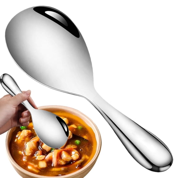 Thickened 304 Stainless Steel Rice Scooper, Smooth Polished Non-Stick Rice Paddle Anti-Scratch Design, Dishwasher Safe Serving Spatula for Rice, Mashed Potato, Soup and Sticky Foods