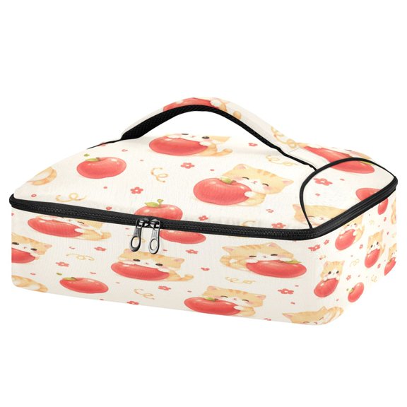 Thickened 600D Oxford Cloth Pizza Thermal Bag Food-Grade Aluminum Foil Insulated Picnic Bag Large Capacity Food Storage Tote for Outdoor Barbecues & Parties Cute Fruit Kitty Print