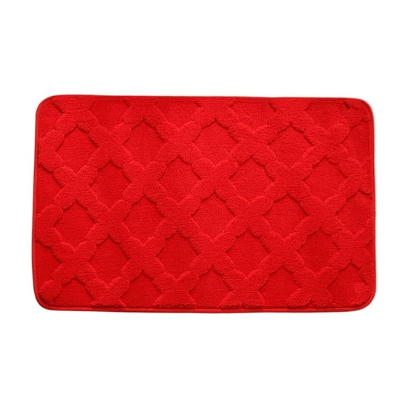 Thickened Absorbent Bathroom Mats - 23.62x15.75in Non-Slip Polyester Floor Carpet for Restroom/Bedroom, Machine Washable Door Mat (Watermelon Red, 0.45lb)
