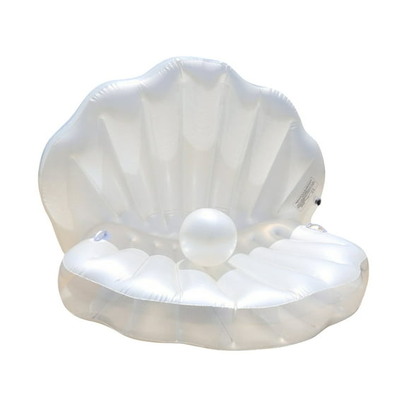 Thickened Air-Filled Seashell Pool Float Chair with Pearl Balls, Huge Floating Lounge for Adults Pool Beach Relaxation, Durable PVC Water Hammock for Summer Outdoor Fun