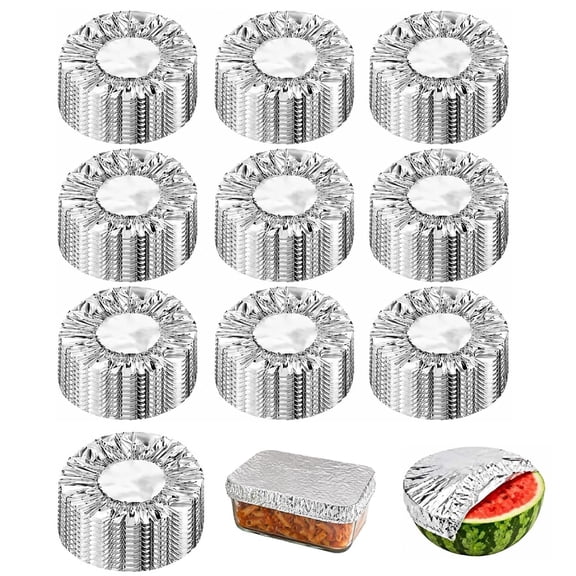 Thickened Aluminum Foil Food Covers,50/100PCS Reusable Aluminum Foil Food Covers,Pop-Up Tin Foil Food Insulation Cover,Heat Resistant Elastic for Meals Vegetable Fruit Leftovers for Food Storage