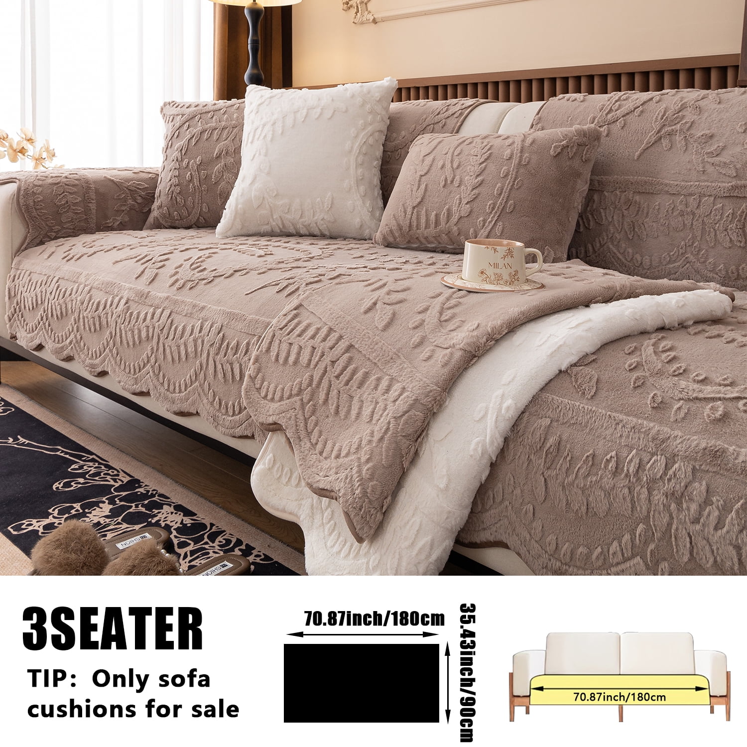 Thickened Anti-Slip Sofa Cover Scratch-Resistant & Wear-Resistant Pet-Friendly Design Soft Fabric Living Room Use Machine Washable Sofa Protector