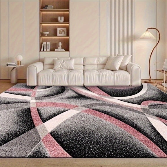 Thickened Area Rug, Modern Minimalist Style Curved Interwoven Pattern Carpet, Available in Black, Pink, and White, Machine Washable, and Comfortable, Lightweight and Durable, Suitable for Be