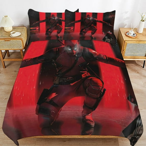 Thickened Bed Three Piece Set, DeadpoolPrinted Soft Bedding Set With Pillow Shams 79"x90"