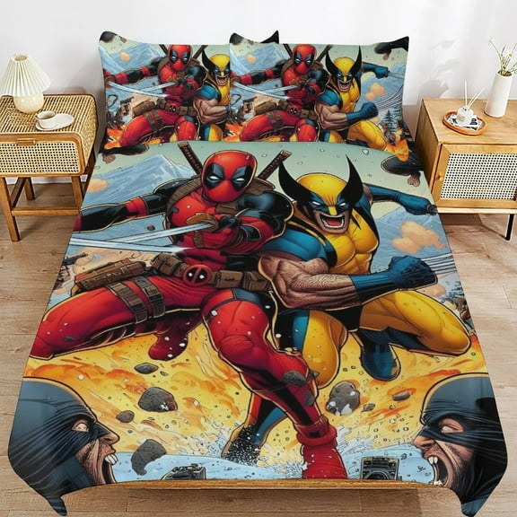 Thickened Bed Three Piece Set, DeadpoolPrinted Soft Bedding Set With Pillow Shams 86"x70"