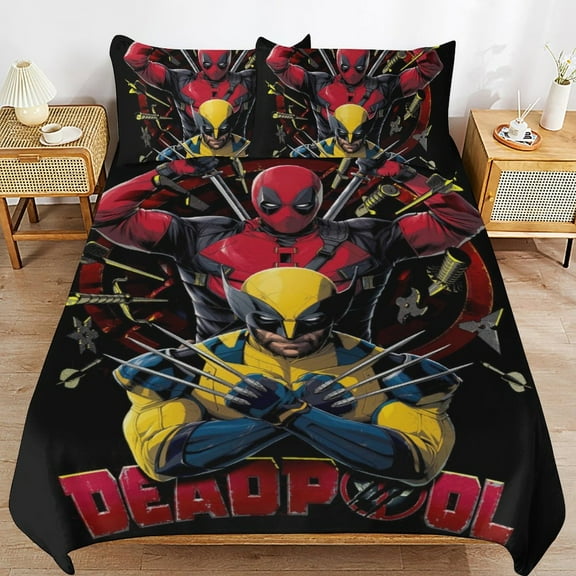 Thickened Bed Three Piece Set, DeadpoolPrinted Soft Bedding Set With Pillow Shams 86"x70"