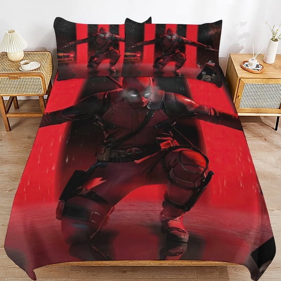 Thickened Bed Three Piece Set, DeadpoolPrinted Soft Bedding Set With Pillow Shams 86"x70"