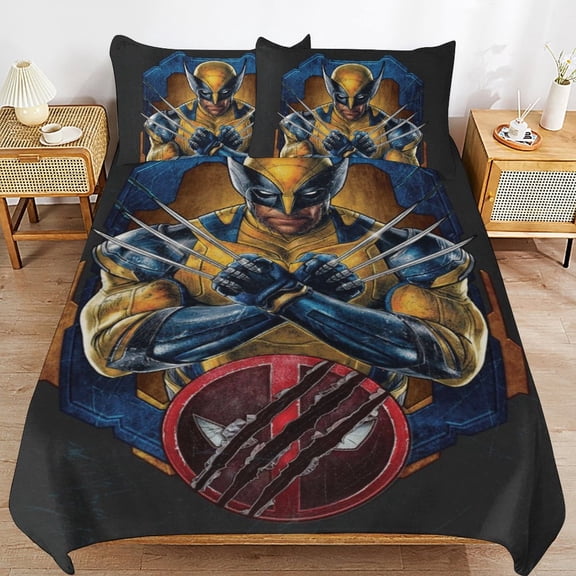 Thickened Bed Three Piece Set, DeadpoolPrinted Soft Bedding Set With Pillow Shams 86"x70"