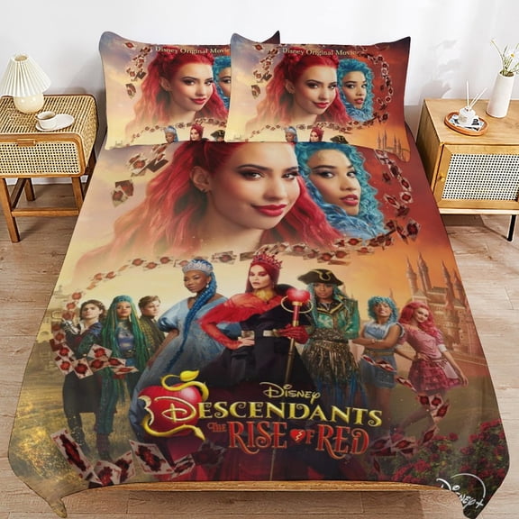 Thickened Bed Three Piece Set, Descendants Printed Soft Bedding Set With Pillow Shams 102"x90"