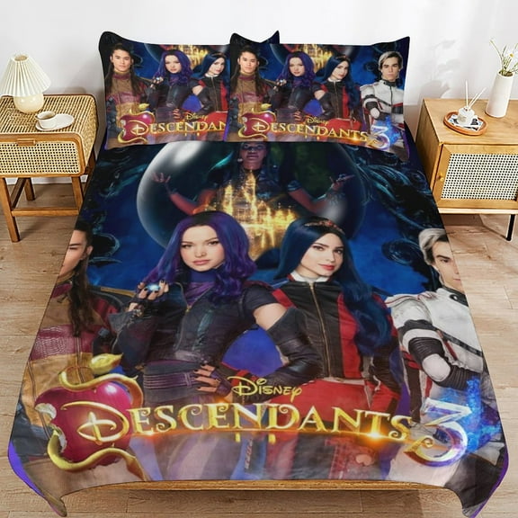 Thickened Bed Three Piece Set, Descendants Printed Soft Bedding Set With Pillow Shams 86"x70"
