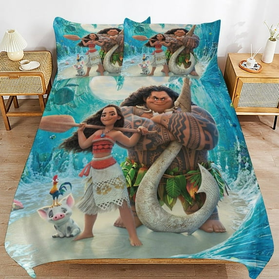 Thickened Bed Three Piece Set, MoanaPrinted Soft Bedding Set With Pillow Shams 79"x90"