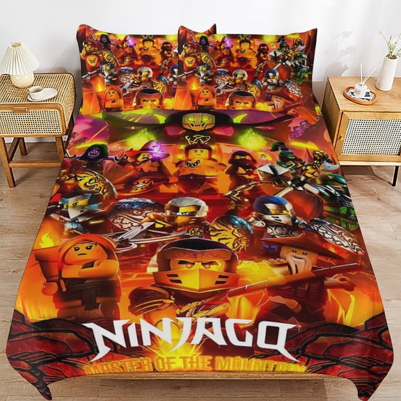 Thickened Bed Three Piece Set, Ninjago CartoonPrinted Soft Bedding Set With Pillow Shams 102"x90"