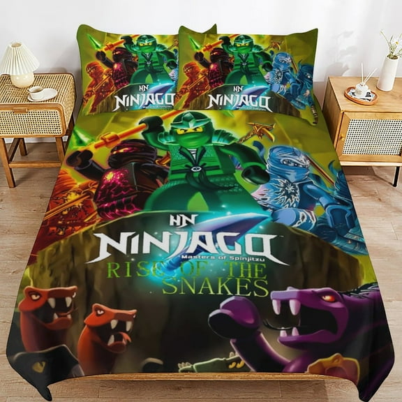 Thickened Bed Three Piece Set, Ninjago CartoonPrinted Soft Bedding Set With Pillow Shams 79"x90"