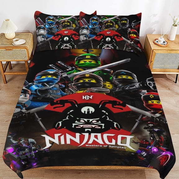 Thickened Bed Three Piece Set, Ninjago CartoonPrinted Soft Bedding Set With Pillow Shams 79"x90"