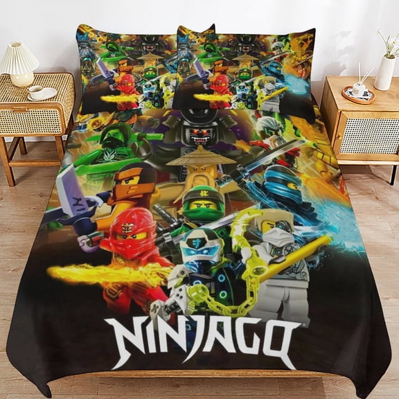 Thickened Bed Three Piece Set, Ninjago CartoonPrinted Soft Bedding Set With Pillow Shams 79"x90"