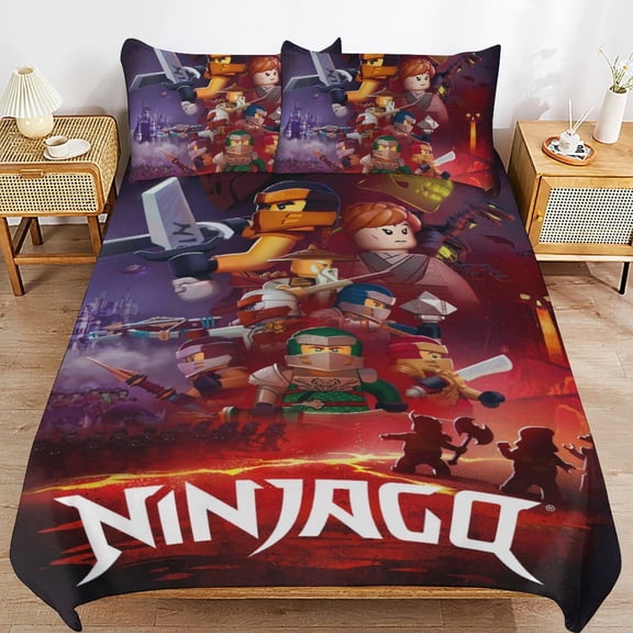 Thickened Bed Three Piece Set, Ninjago CartoonPrinted Soft Bedding Set With Pillow Shams 86"x70"