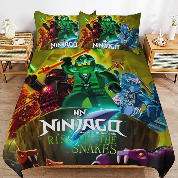 Thickened Bed Three Piece Set, Ninjago CartoonPrinted Soft Bedding Set With Pillow Shams 90"x90"