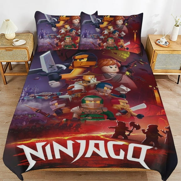 Thickened Bed Three Piece Set, Ninjago CartoonPrinted Soft Bedding Set With Pillow Shams 90"x90"