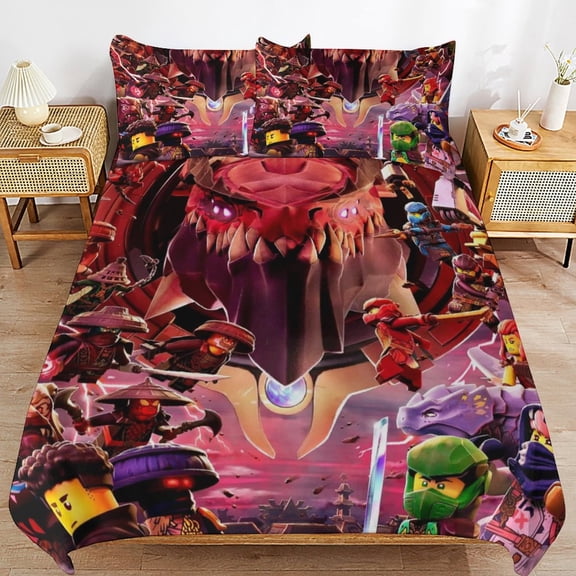 Thickened Bed Three Piece Set, NinjagoPrinted Soft Bedding Set With Pillow Shams 79"x90"