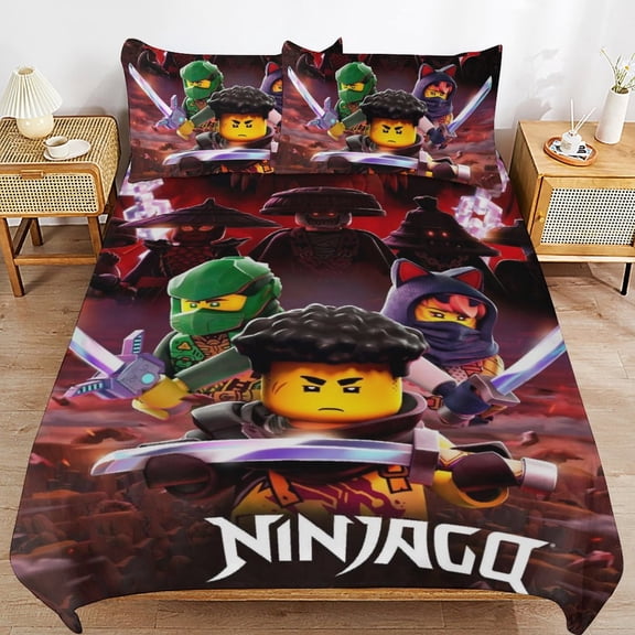 Thickened Bed Three Piece Set, NinjagoPrinted Soft Bedding Set With Pillow Shams 90"x90"