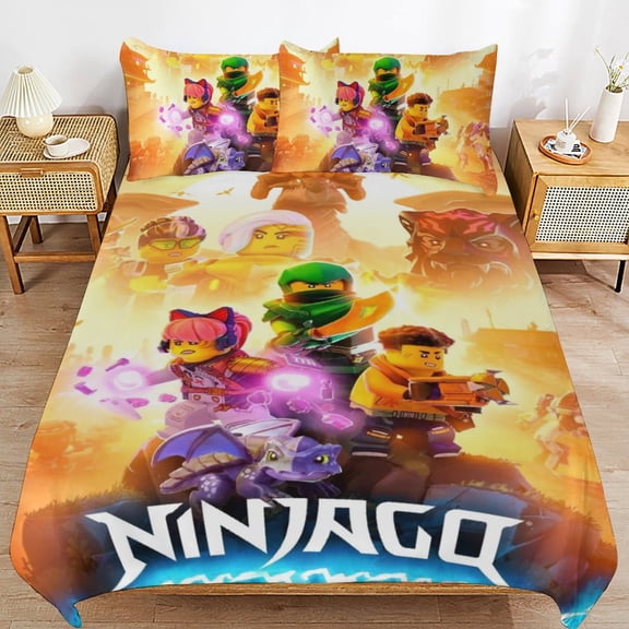 Thickened Bed Three Piece Set, NinjagoPrinted Soft Bedding Set With Pillow Shams 90"x90"
