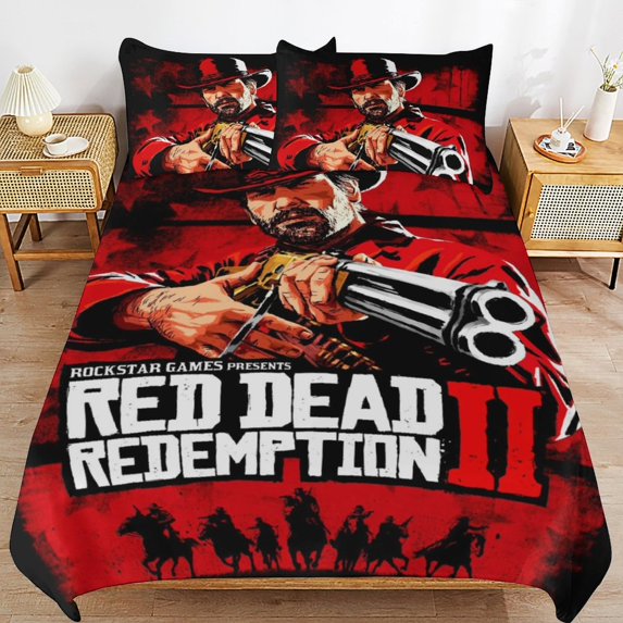 Thickened Bed Three Piece Set, Red Dead RedemptionPrinted Soft Bedding Set With Pillow Shams 79"x90"