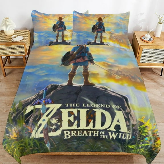 Thickened Bed Three Piece Set, The Legend of Zelda Printed Soft Bedding Set With Pillow Shams 90"x90"