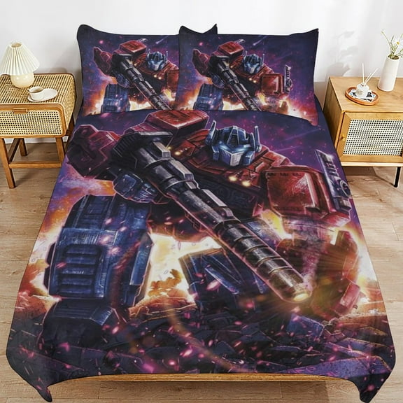 Thickened Bed Three Piece Set, TransformersPrinted Soft Bedding Set With Pillow Shams 102"x90"