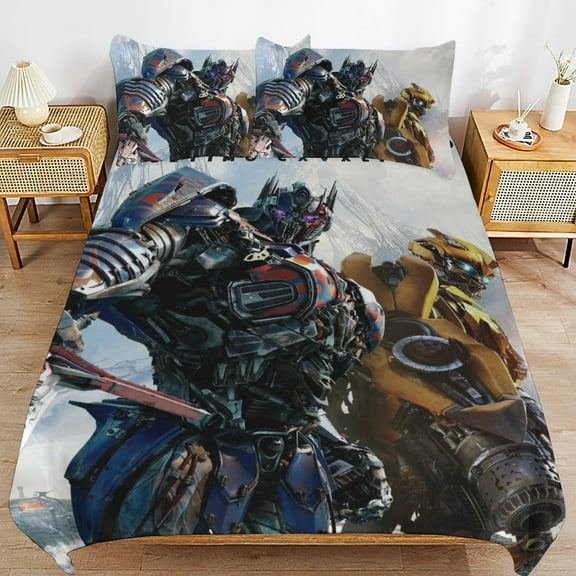 Thickened Bed Three Piece Set, TransformersPrinted Soft Bedding Set With Pillow Shams 79"x90"