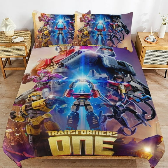 Thickened Bed Three Piece Set, TransformersPrinted Soft Bedding Set With Pillow Shams 86"x70"