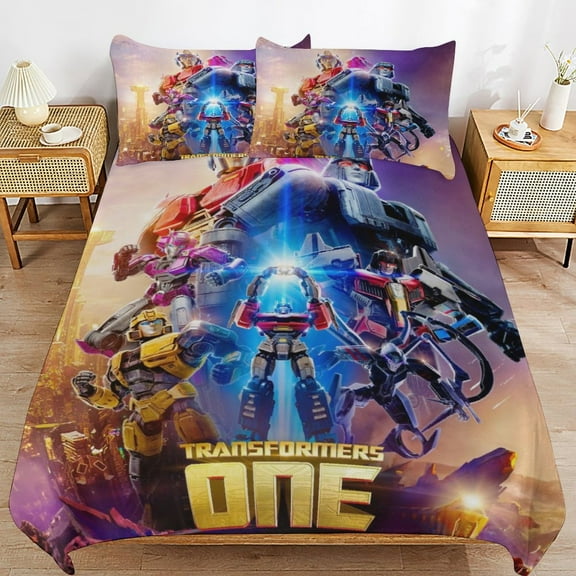 Thickened Bed Three Piece Set, TransformersPrinted Soft Bedding Set With Pillow Shams 90"x90"