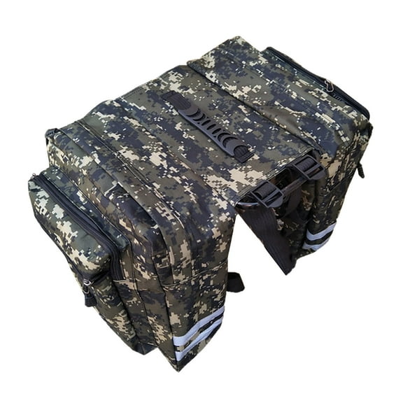 Thickened Camouflage Waterproof Bicycle Trunk Bag Double Side Rear Rack Pannier for Cycling with Reflective Strips Green