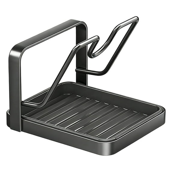 Thickened Carbon Steel Pot Lid Holder, Gunmetal Grey Single Layer, Kitchen Spoon Rest for Stove Top, Multifunctional Pot Lid Organizer for Countertop