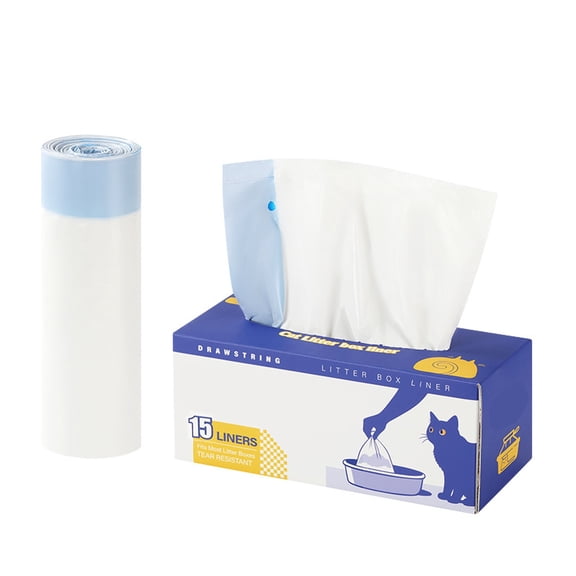 Thickened Cat Litter Box Liners with Drawstring, Durable Waste Disposal Bags for Automatic Litter Box, Heavy Duty Leak-Proof Pet Supplies, 15 Count Refill Pack