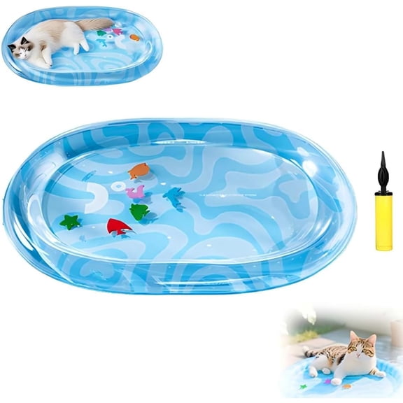 Thickened Cat Water Mat, 2026 Upgraded Thickened Water Sensor Play Mat for Pets, Cats & Dogs, Interactive Cat Play Mat with Fish Toys for Indoor Cats to Exercise&Hunting,M
