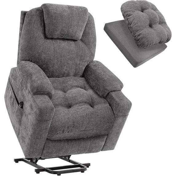 Thickened Chair Cushion for Elderly 20" x 20" x 5", 2-Tier Natural Latex Foam Support, 2-Faced Reversible Reading Recliner Chair Pad Couch Armchair Seat Cushion, Gray