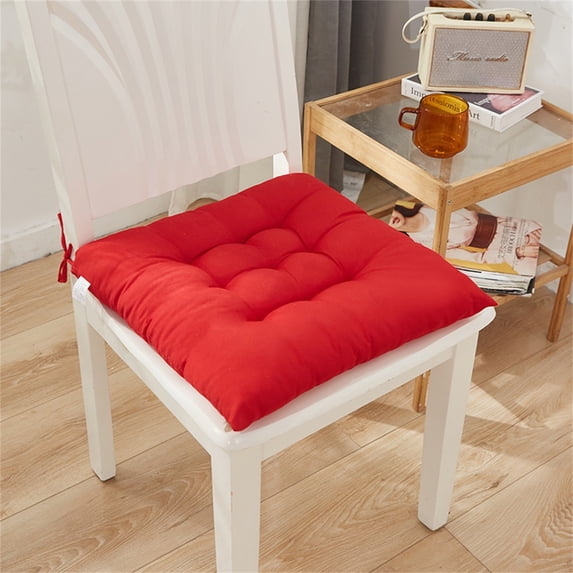 Thickened Chair Cushion Solid Color Brushed Fabric Seat Pad with Tie Straps for Dining Chair Office Home Car Seat,Soft Non Slip Comfortable Red 16×16 Inch