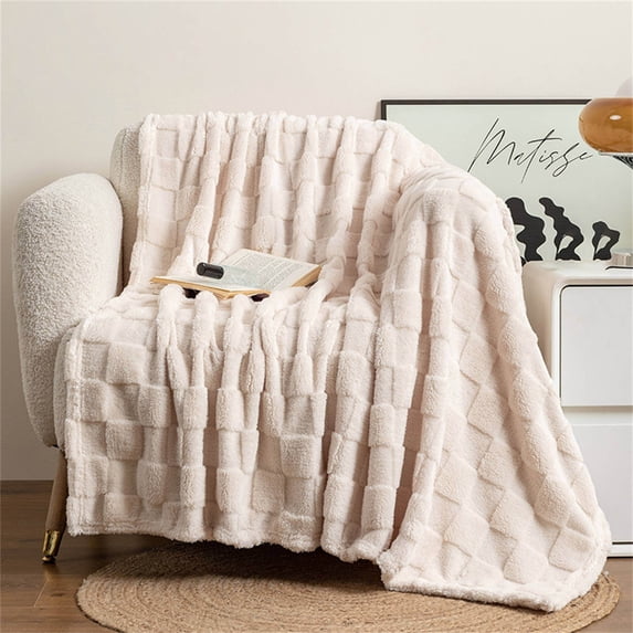 Thickened Checkerboard Blanket (70×100Cm) Off-White,Blanket*1 Piece,Textured Blanket Thickened Checkerboard Blanket Checkerboard Plush Plush Sofa Blanket Nap Blanket Home High Appearance Blanket