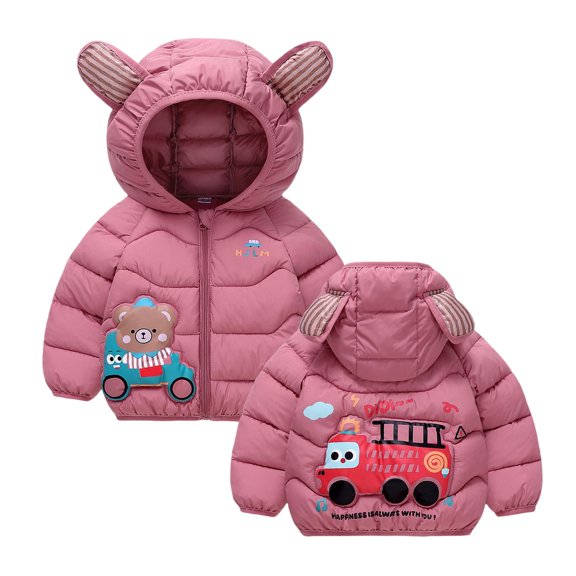 Thickened Children's Warm Jacket: Adorable Train Hooded Coat—Essential for Braving the Cold,100,Red