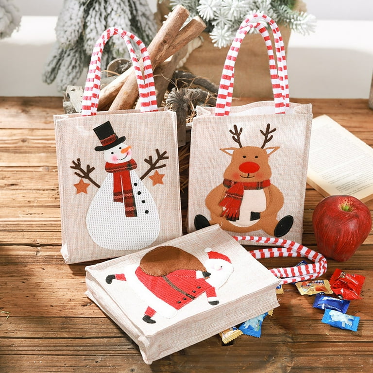 Thickened Christmas Gift Handbag Large Capacity Tear resistant Burlap Cartoon Santa Snowman Reindeer Xmas Candy Grocery Bag Walmart