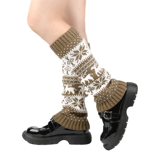 Thickened Christmas Socks, Winter Warm Ankle Cuffs with Snowflake Deer Patterns, Knitted Leg Warmers, Festive Holiday Footwear for Cold Weather