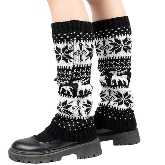 Thickened Christmas Socks, Winter Warm Ankle Cuffs with Snowflake Deer Patterns, Knitted Leg Warmers, Festive Holiday Footwear for Cold Weather