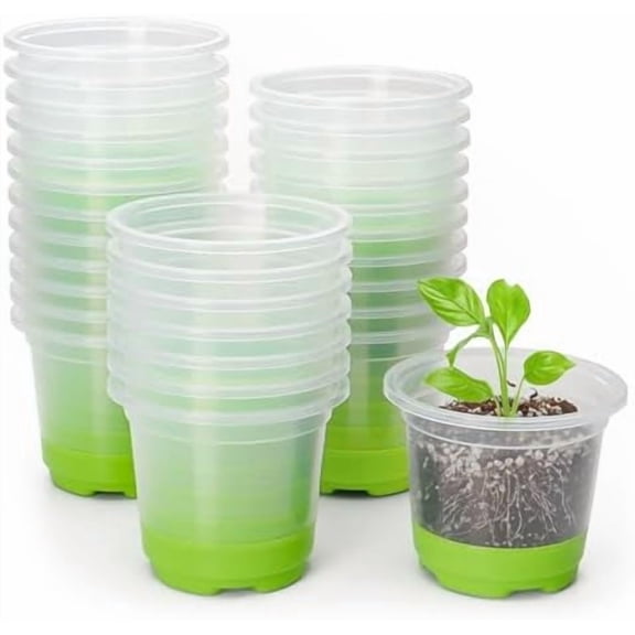 Thickened Clear Nursery Pots with Silicone Base for Easy Transplant 30 Packs 4 Inch, Transparent Plant Pot Reusable Seedling Pots for Vegetable Propagation, Root Cutting, Seed Starting, Green