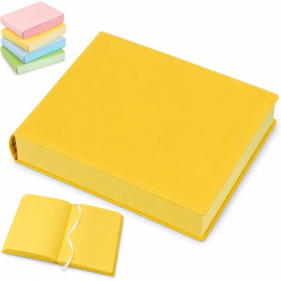 Thickened Color Brick Notebook A5 720-Page Colorful Hardcover Journal with PU Leather Cover Solid Color Pages Thick 80gsm Paper Ribbon Bookmark Writing Ruled Notebook for Office School (Yellow)