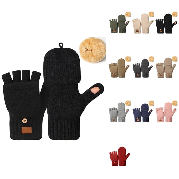Thickened Convertible Fingerless Gloves for Women & Men – Winter Knit Mittens with Thumb Cap, Thermal Half & Full Coverage for Cold Weather Warmth