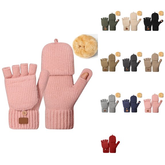 Thickened Convertible Fingerless Gloves for Women & Men – Winter Knit Mittens with Thumb Cap, Thermal Half & Full Coverage for Cold Weather Warmth