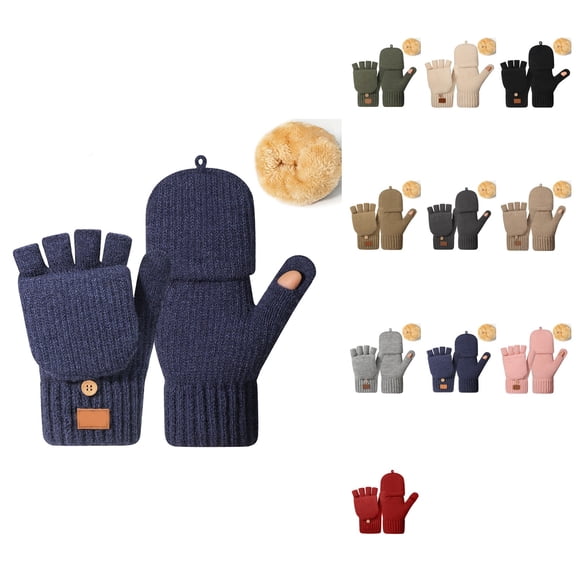 Thickened Convertible Fingerless Gloves for Women & Men – Winter Knit Mittens with Thumb Cap, Thermal Half & Full Coverage for Cold Weather Warmth